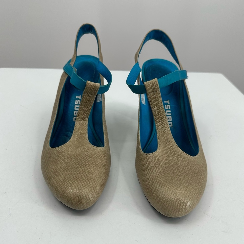 TSUBO Anara Mary Jane Heels Sandals Putty Teal Blue T Strap Heel Womens 8 - Picture 2 of 9